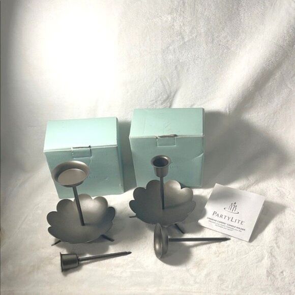 PartyLite Black Metal Flower Candle Holders - Set of 2 - Picture 1 of 5